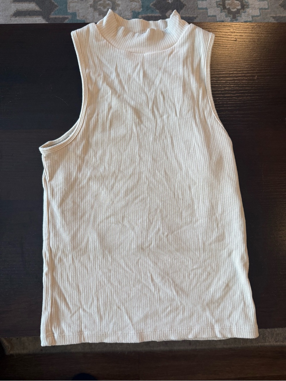 Klassy Network Ribbed Mock Neck Tank Top - Cream